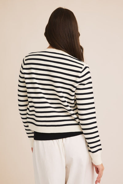 "Feeling Beautiful" Round Neck Button Down Stripe Sweater Cardigan