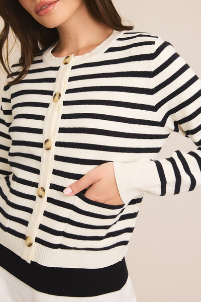 "Feeling Beautiful" Round Neck Button Down Stripe Sweater Cardigan