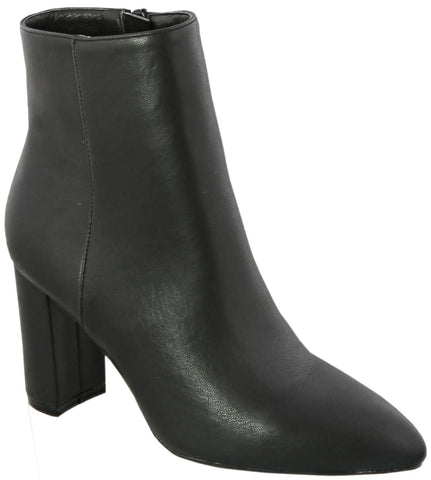 "Cozy On Up" Pu Pointed Toe Block Heel Ankle Bootie