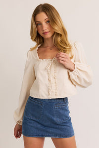 "I Need A Raise" Square Neck Ruffle Blouse