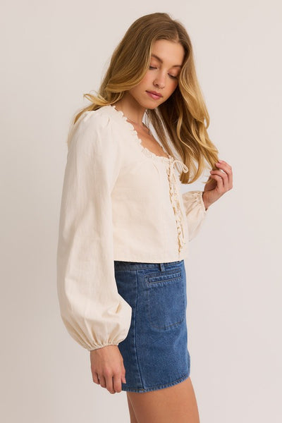 "I Need A Raise" Square Neck Ruffle Blouse