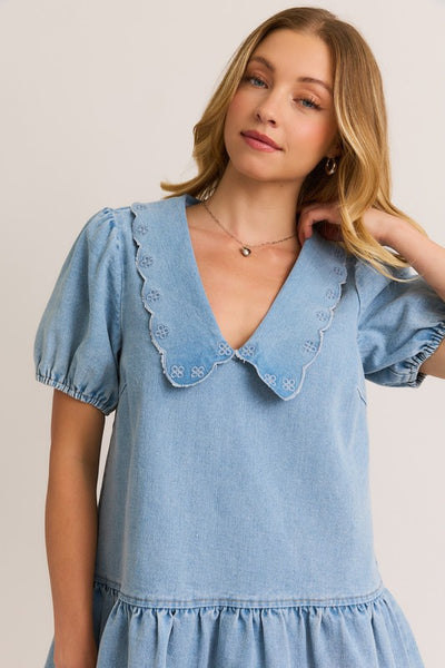 "The Girl Next Door" Collared Denim Dress