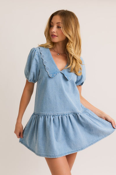 "The Girl Next Door" Collared Denim Dress