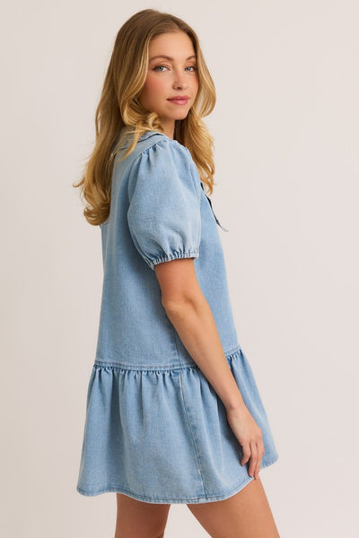 "The Girl Next Door" Collared Denim Dress