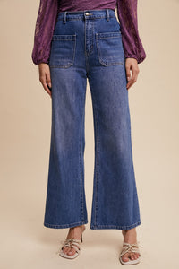 "Tara" Stretched High Rise Ankle Flare Jeans