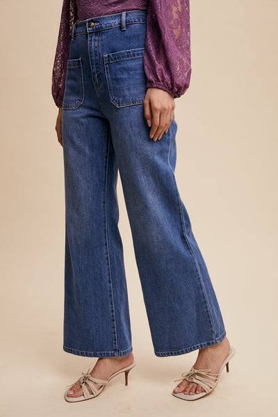 "Tara" Stretched High Rise Ankle Flare Jeans