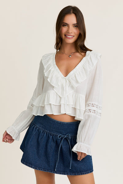 "Gives Me Time" V-Neck Ruffle Detail Top