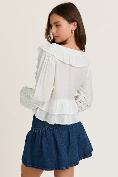 "Gives Me Time" V-Neck Ruffle Detail Top