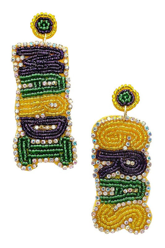 "Bourbon Me Not" Mardi Gras Seed Bead Earrings