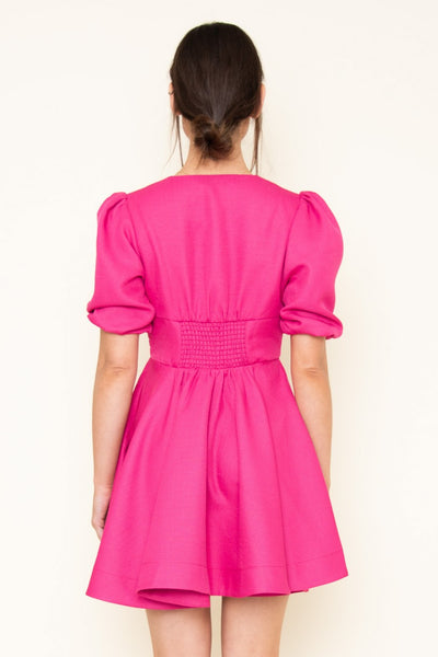 "True Romance" Puff Sleeve Bow Detail Mini Dress