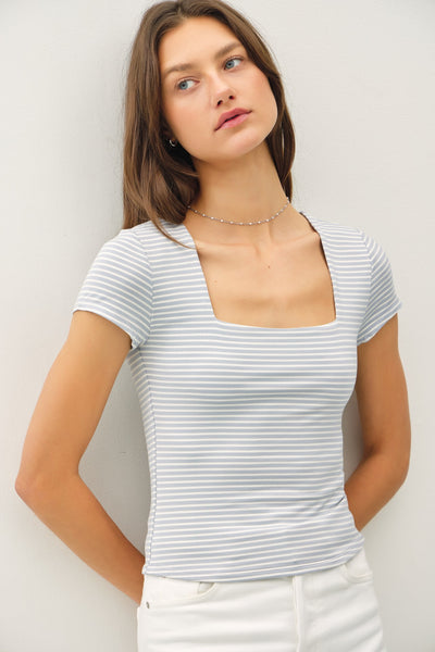 "Hold Me Now" Double Lined Striped Square Neck Top