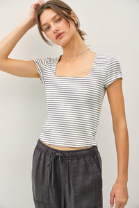 "Hold Me Now" Double Lined Striped Square Neck Top