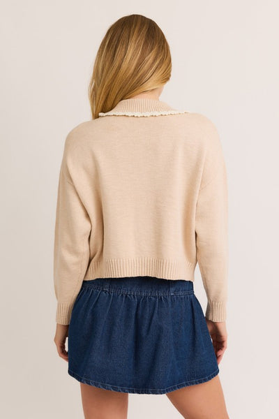 "Stay Neutral" Scallop Collar Cardigan Top