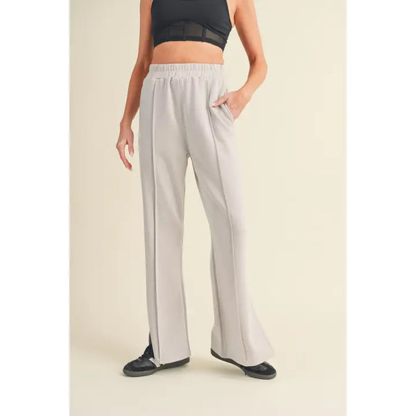 "Act Naturally" Wide Leg Scuba Pants With Side Slits