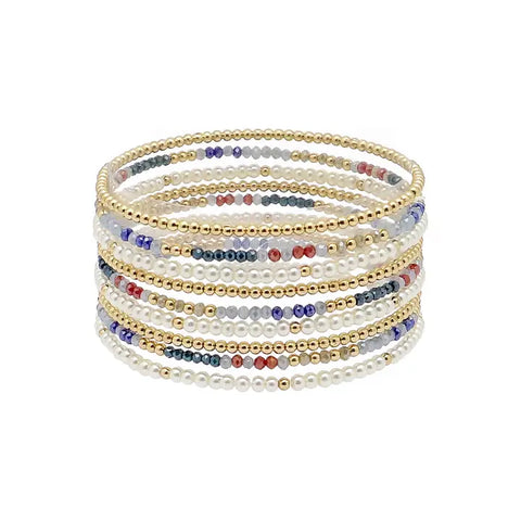 "Feeling Bright" Gold Beaded Multi Crystal Stretch Bracelet Set