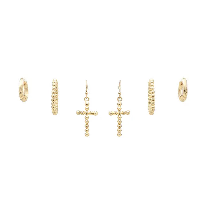 "Steady Heart" Gold Cross Earring Set