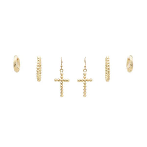 "Steady Heart" Gold Cross Earring Set