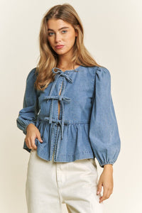 "Rise and Shine" Denim Tie Front Top