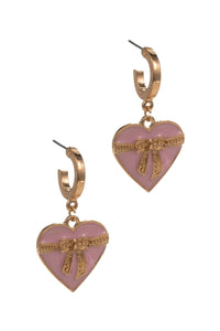 "Whirlwind  Romance" Bow Wrapped Heart Hoop Earrings