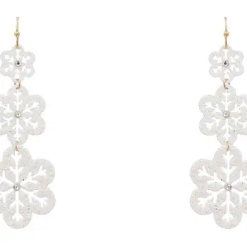 "Forever Winter" White Glitter Textured Snowflake Drop Earring