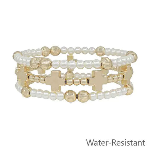 "Everlasting Love" Gold Beaded Pearl Stretch Bracelet Set