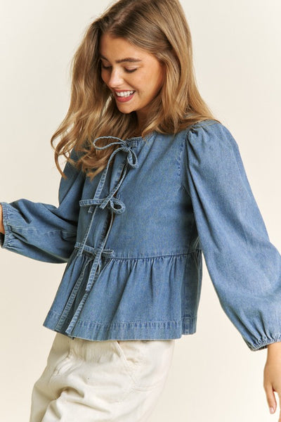 "Rise and Shine" Denim Tie Front Top