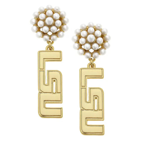 "LSU Gold" Pearl Cluster Earrings