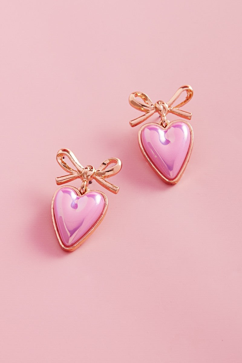 "Double Take" Valentines Day Bow Heart Earrings