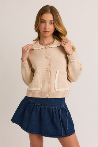 "Stay Neutral" Scallop Collar Cardigan Top