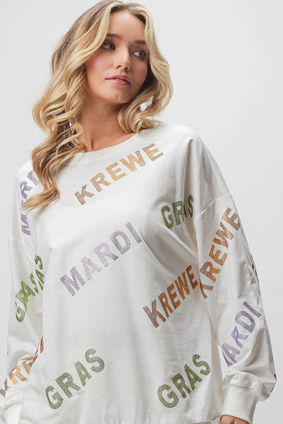 "Mardi Gras Krewe" Rhinestone Pullover