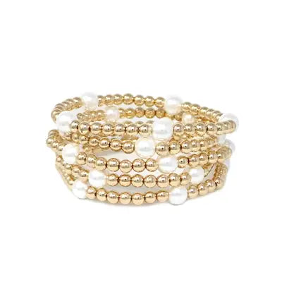 "Should Be Me" Gold Beaded Pearl Stretch Bracelet Set