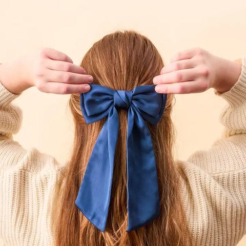 "Wish You The Best" Satin Navy Hair Bow