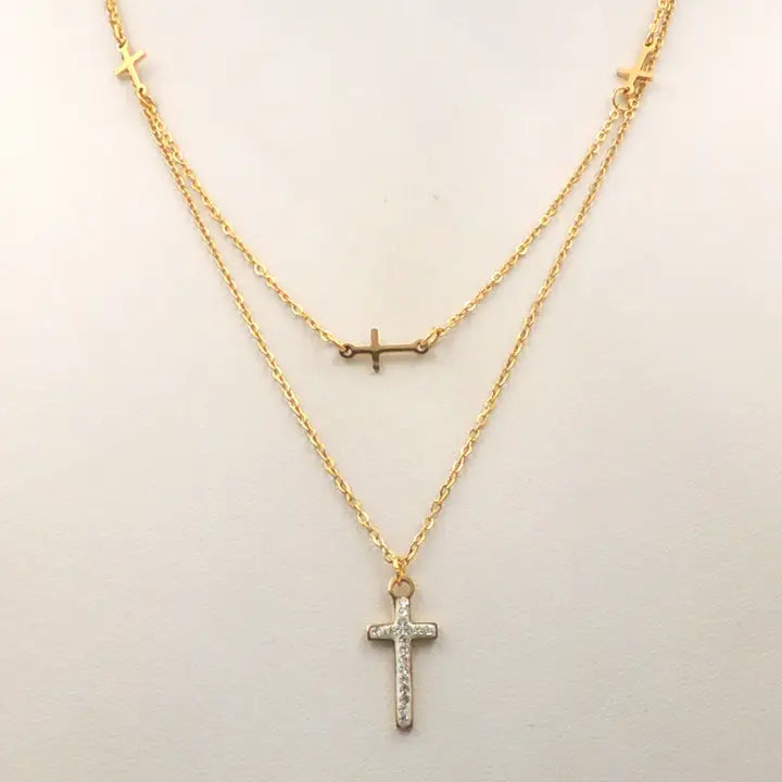 "Home Stretch" Two Layered Dainty Cross Necklace