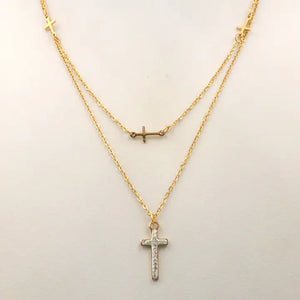 "Home Stretch" Two Layered Dainty Cross Necklace