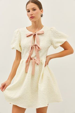 "Need Your Love" Bubble Textured Bow Tie Mini Dress