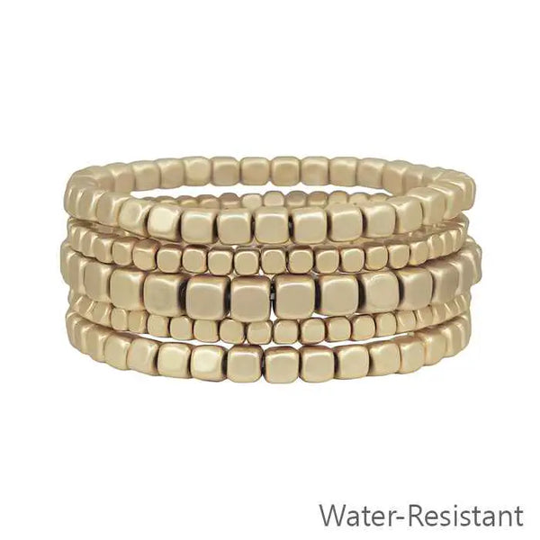 "Getting Things Done" Gold Square Beaded Stretch Bracelets