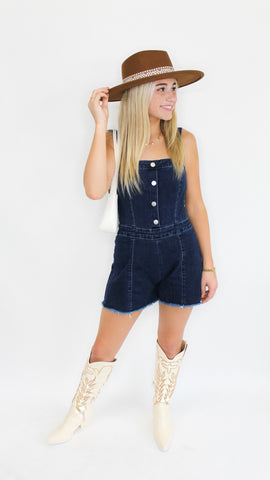 "In The Mix" Denim Romper With Button Down Detail