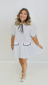 "Sailing Away" Collared Contrast Pleated Mini Dress