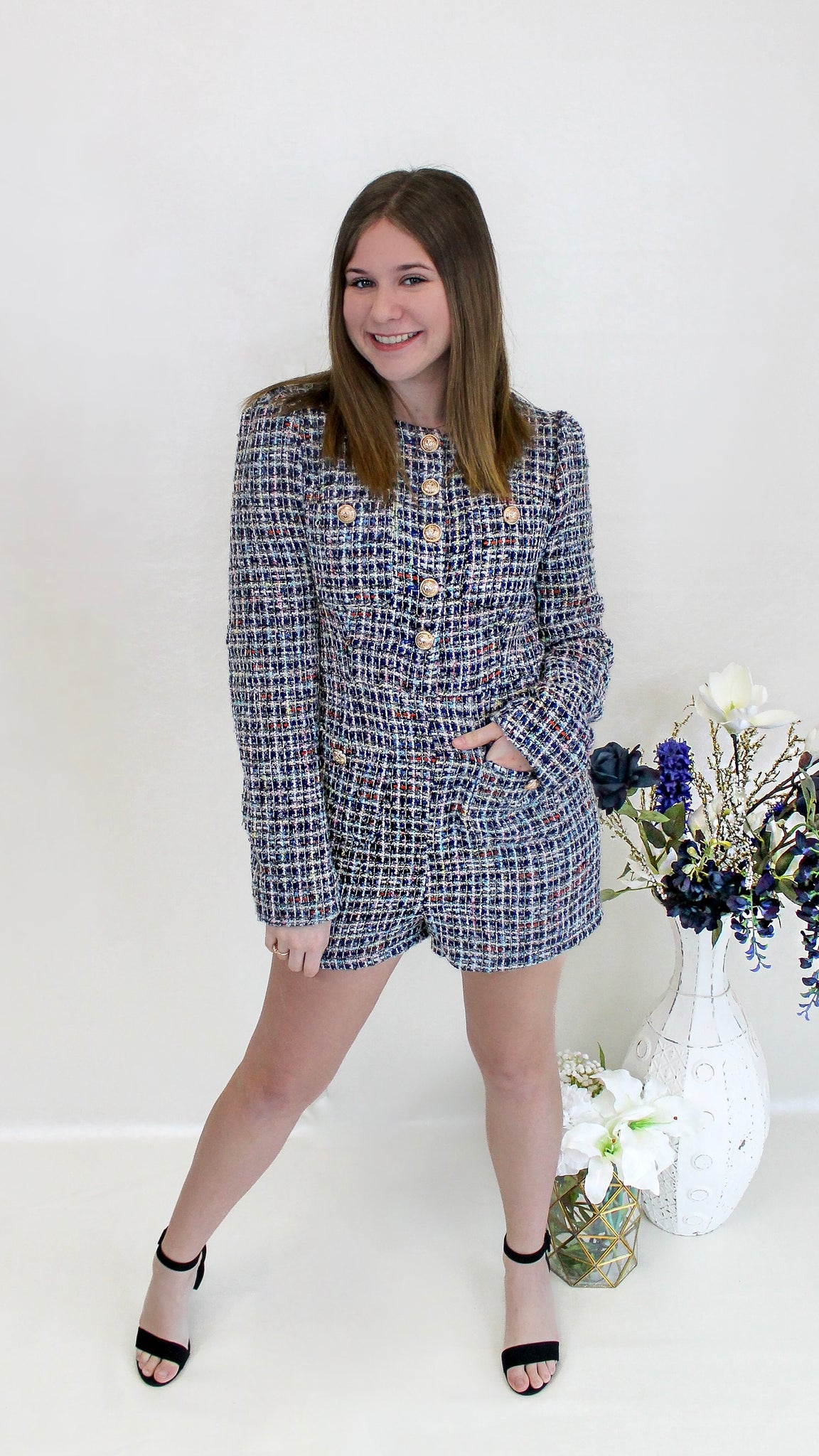 "A Love That Never Fails" Long Sleeve Tweed Romper