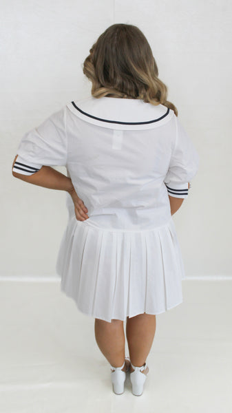 "Sailing Away" Collared Contrast Pleated Mini Dress