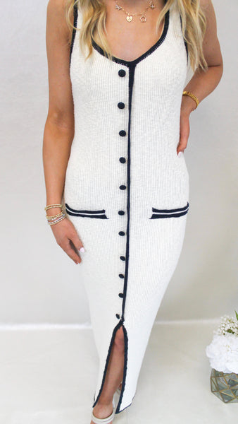 "Match My Vibe" Button Down Knit Midi Dress