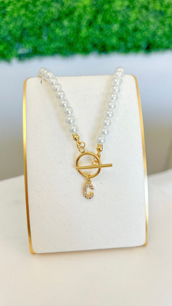 Pearl Pendant Initial Necklace