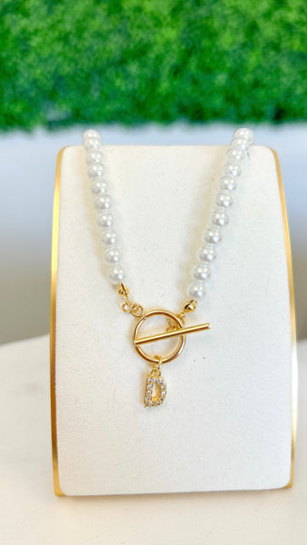 Pearl Pendant Initial Necklace