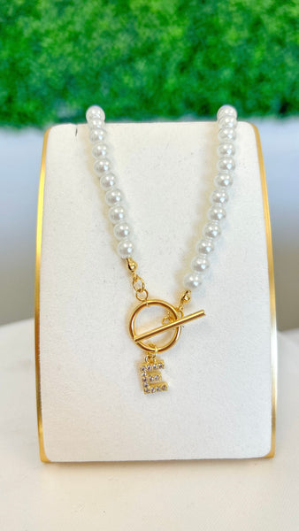 Pearl Pendant Initial Necklace