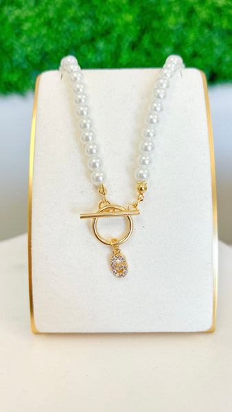 Pearl Pendant Initial Necklace