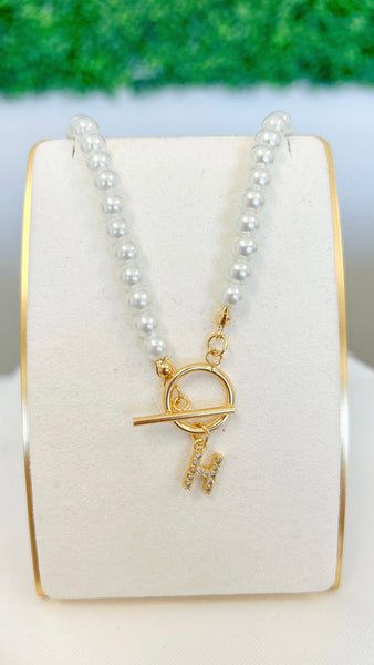 Pearl Pendant Initial Necklace