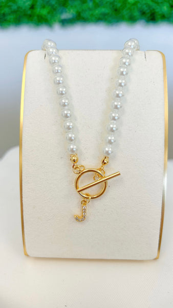 Pearl Pendant Initial Necklace