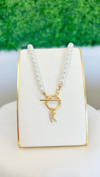 Pearl Pendant Initial Necklace