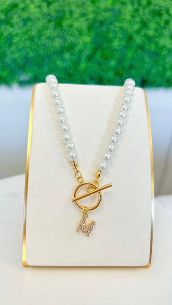 Pearl Pendant Initial Necklace