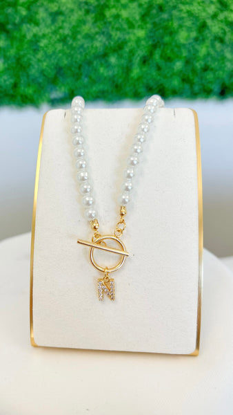 Pearl Pendant Initial Necklace